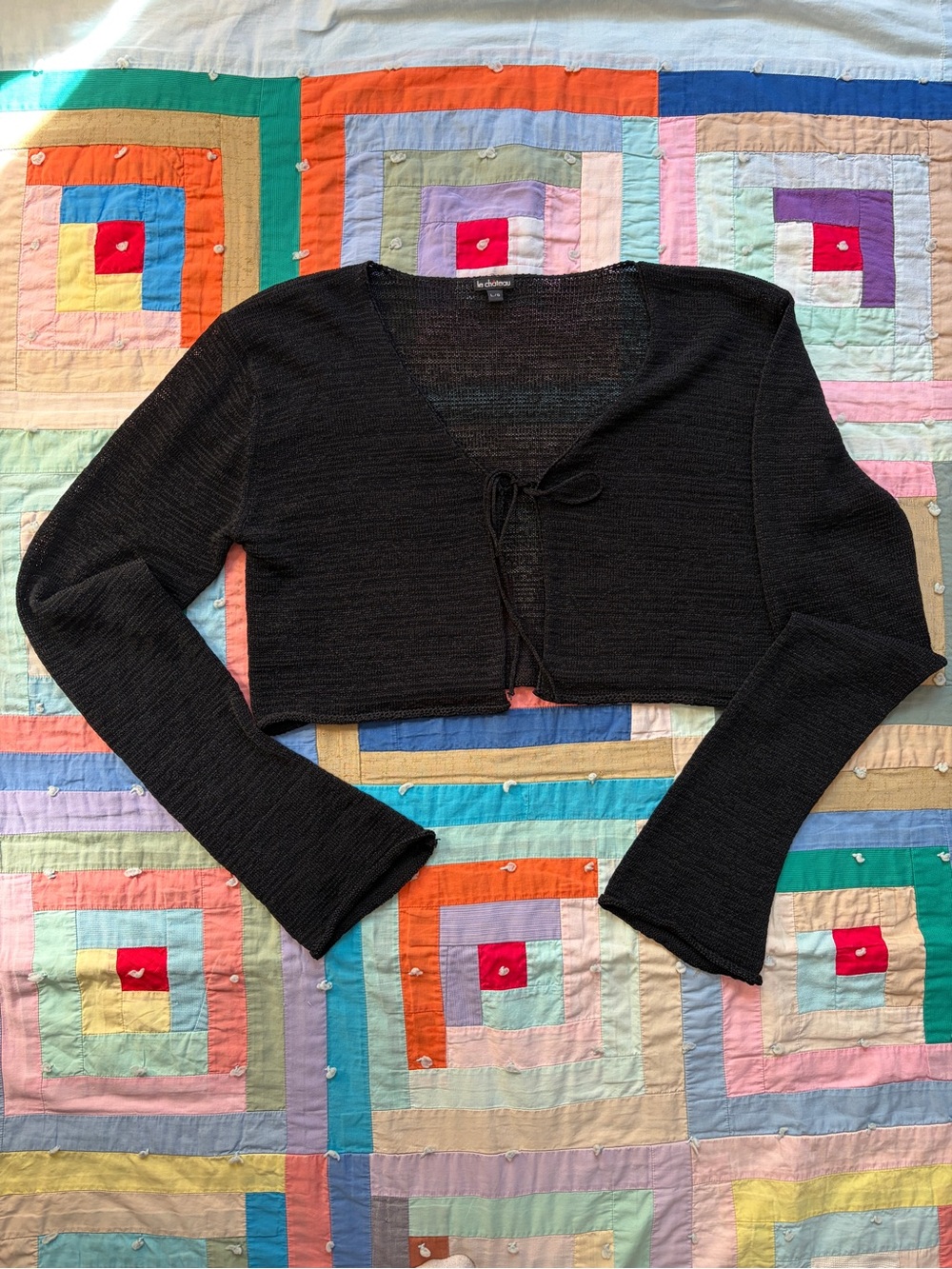 Vintage Sheer Tie-Front Black Women's Top